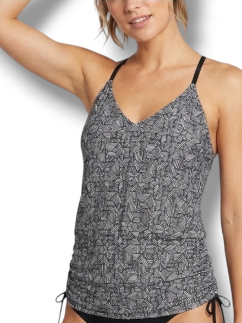 NWT Athleta Laguna Side Scribble Tankini Top Swim 32 D/DD Black White Geometric
